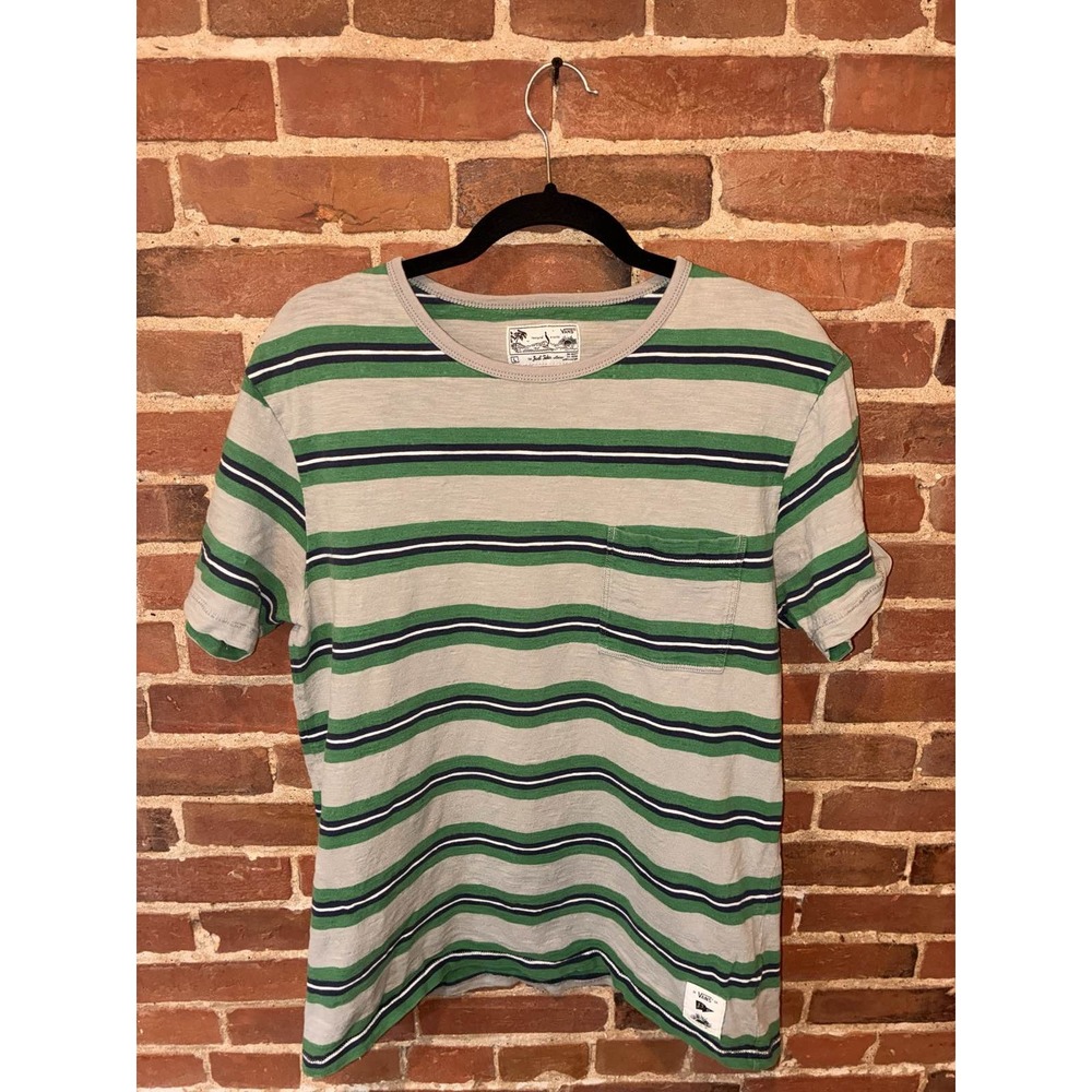Vans Joel Tudor Collection Men's L Striped‎ Pocket Tee Gray Green Skater Beach